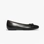 FitFlop DELICATO GLITZ-BOW LEATHER Womens Ballet Black side view, smooth leather upper, round toe and bow detail.