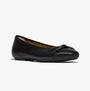 FitFlop DELICATO GLITZ-BOW LEATHER Womens Ballet Black side view of leather ballerina shoes with bow detail.