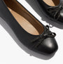 FitFlop DELICATO GLITZ-BOW LEATHER Womens Ballet Black close-up view featuring bow detail and round toe design.
