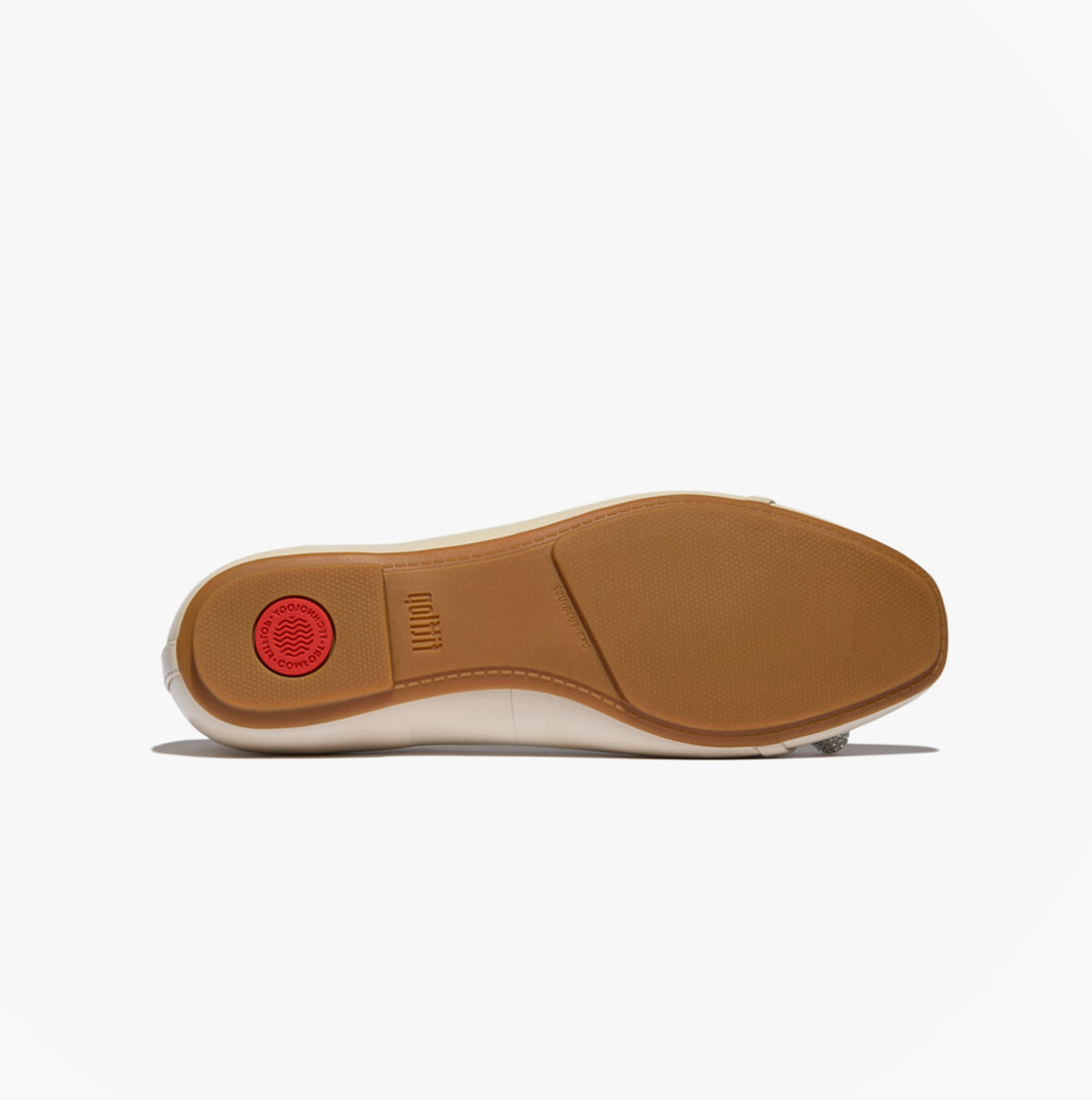 FitFlop DELICATO GLITZ-BOW LEATHER Womens Ballet Paris Beige bottom view showing rubber sole detail.
