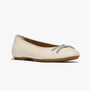 FitFlop DELICATO GLITZ-BOW LEATHER Womens Ballet Paris Beige side view with decorative bow and glitzy details.