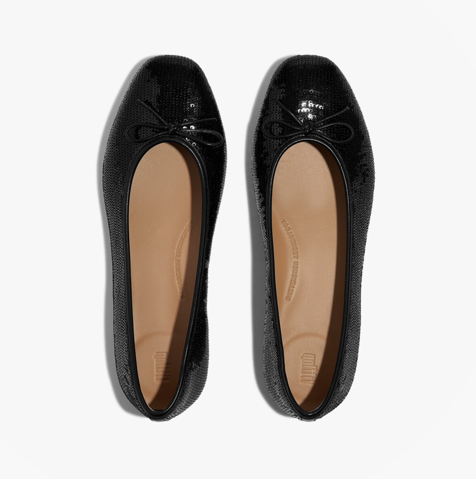 FitFlop DELICATO BOW SEQUIN BALLET Womens Ballet Black top view showing shoe design and shiny sequins.