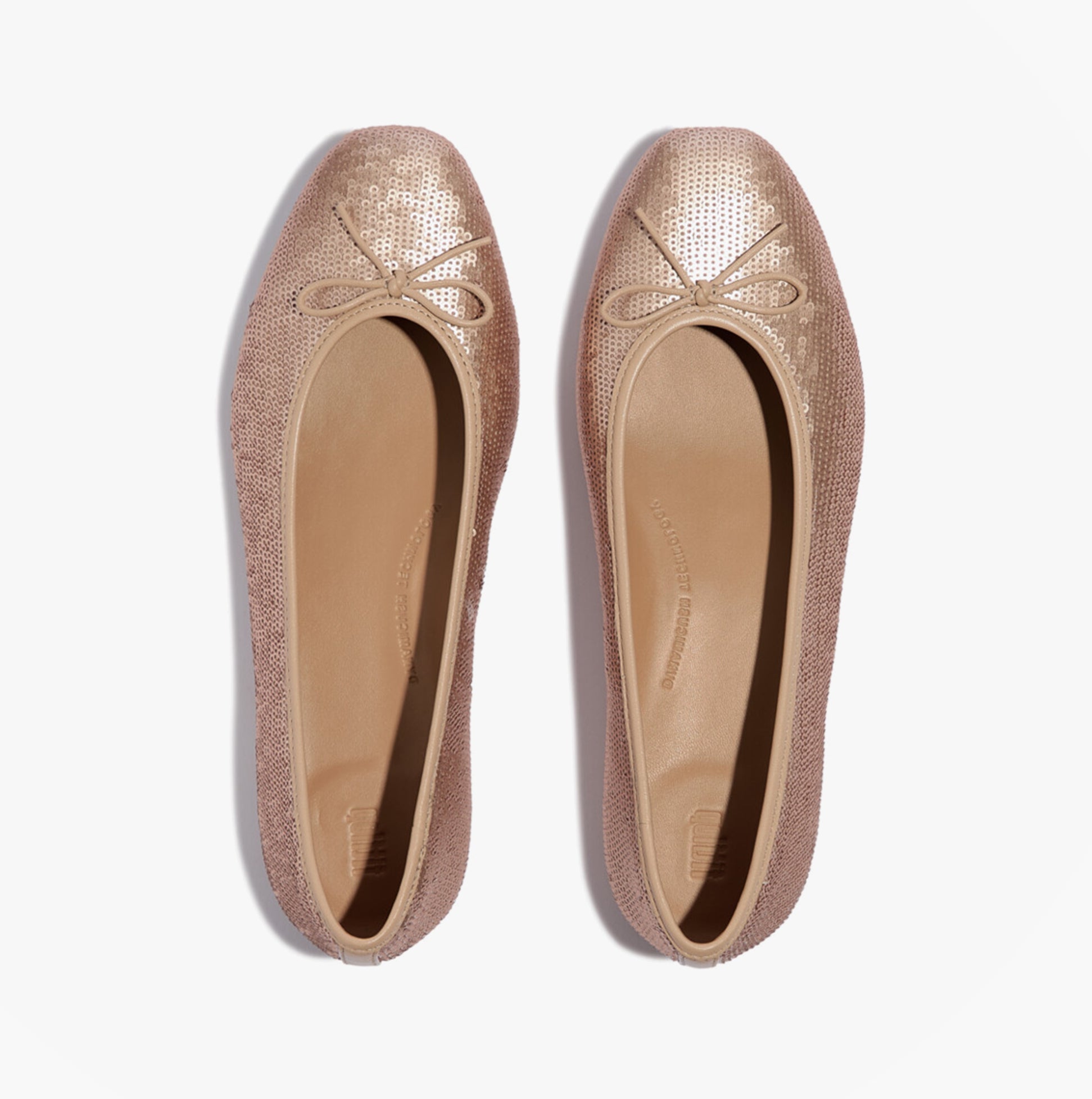 FitFlop DELICATO BOW SEQUIN BALLET Womens Ballet Classic Beige top view of ballerina shoes with bow detail