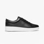 FitFlop RALLY CRYSTAL-TRIM LEATHER Womens Fashion Trainers Black side view showcasing sleek design and lace-up closure.