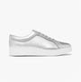 FitFlop RALLY CRYSTAL-TRIM LEATHER Womens Fashion Trainers Silver side view showcasing the sleek silver leather design.