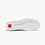 FitFlop RALLY CRYSTAL-TRIM LEATHER Womens Fashion Trainers Silver sole view with rubber outsole and red detail
