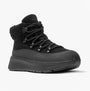 FitFlop F-MODE TEDDY-COLLAR WARM SUEDE Womens Suede Booties All Black side view featuring plush teddy collar and lace-up design.
