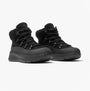 FitFlop F-MODE TEDDY-COLLAR WARM SUEDE Womens Suede Booties All Black side view showcasing warm suede and lace-up design.