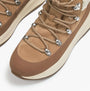 FitFlop F-MODE TEDDY-COLLAR WARM SUEDE Womens Suede Booties Desert Tan top view showing laces and warm suede details.