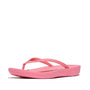 FitFlop IQUSHION ERGONOMIC Womens Flip Flops Geranium Pink side view showcasing lightweight design and ergonomic structure.