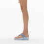 FitFlop LULU CRYSTAL EMBELLISHED Womens Toe Post Sandals Quiet Blue side view showcasing a stylish wedge heel and crystal embellishments.