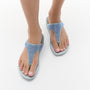 FitFlop LULU CRYSTAL EMBELLISHED Womens Toe Post Sandals Quiet Blue, side view showing comfortable design and crystal detailing.