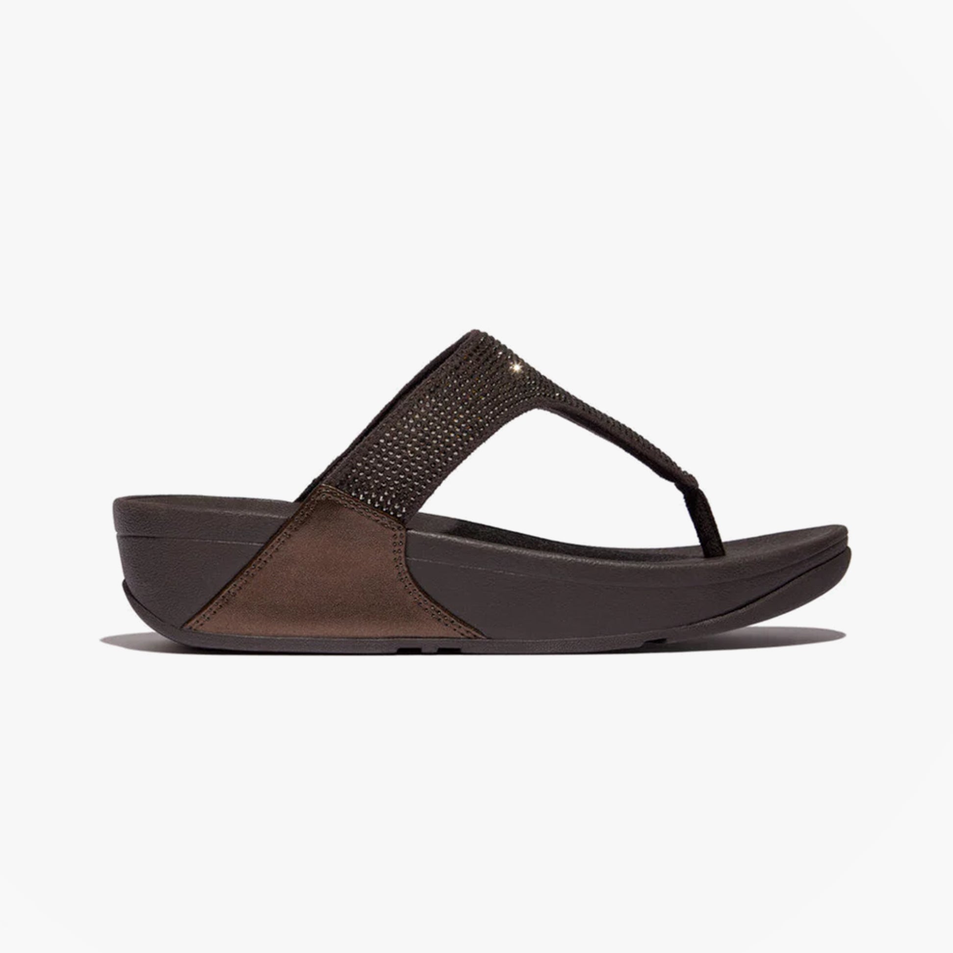 FitFlop LULU CRYSTAL EMBELLISHED Ladies Toe Post Sandals Metallic Chocolate Brown side view