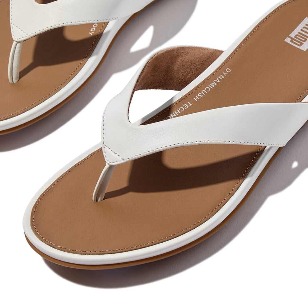 FitFlop GRACIE LEATHER Womens Flip Flops Urban White detail view showcasing leather upper and rubber sole.