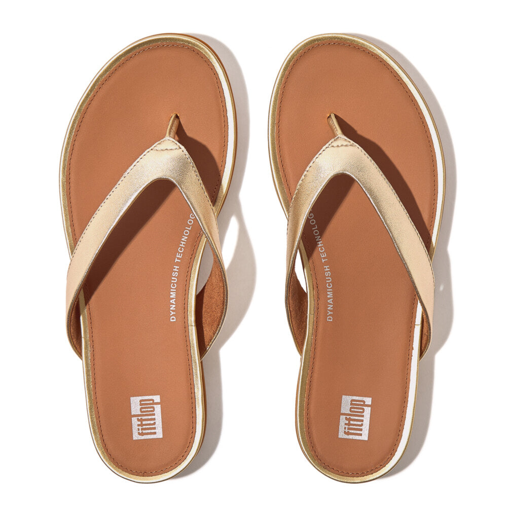 FitFlop GRACIE LEATHER Womens Flip Flops Platino top view showing the lightweight leather design and slip-on style.