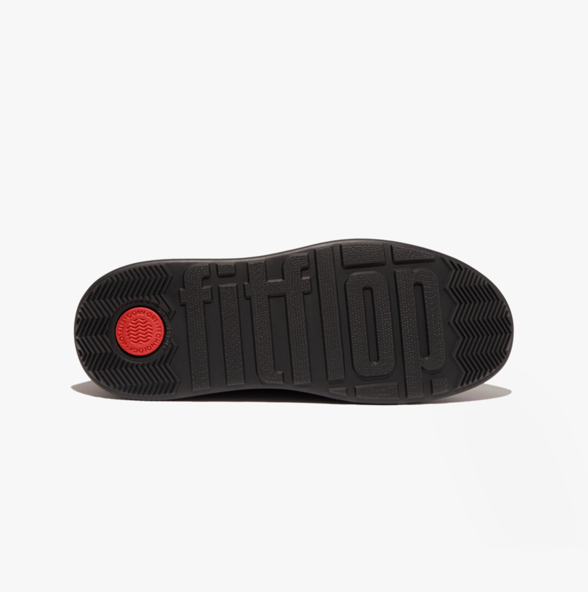 FitFlop F-MODE FLATFORM Womens Chelsea Boots Rich Brown bottom view showcasing rubber sole with red detailing.