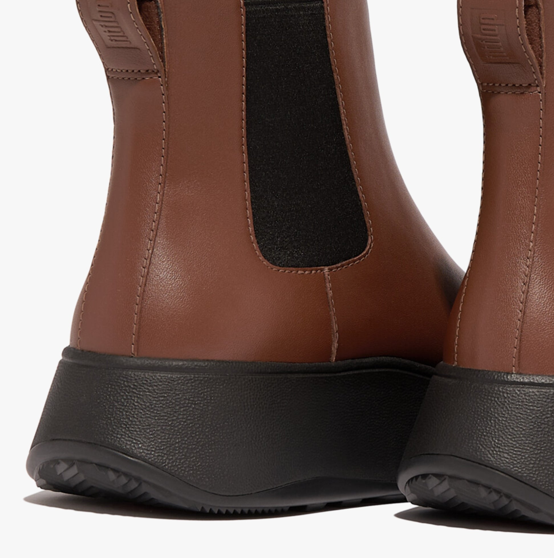 FitFlop F-MODE FLATFORM Womens Chelsea Boots Rich Brown side view showing leather upper and platform sole.