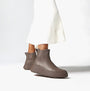 FitFlop F-MODE FLATFORM Womens Chelsea Boots Minky Grey side view featuring a stylish ankle boot and casual outfit.