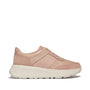 FitFlop F-MODE LEATHER Womens Flatform Trainers Classic Beige side view showing casual lace-up design and platform sole.