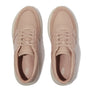 FitFlop F-MODE LEATHER Womens Flatform Trainers Classic Beige top view showing casual design and lace-up closure.