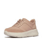 FitFlop F-MODE LEATHER Womens Flatform Trainers Classic Beige side view showing casual leather and suede upper with lace-up closure.