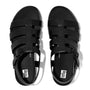 FitFlop GRACIE RUBBER-BUCKLE Womens Fisherman Sandals All Black top view showcasing black leather upper and buckle.