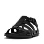 FitFlop GRACIE RUBBER-BUCKLE Womens Fisherman Sandals All Black front view showcasing leather upper and buckle details.