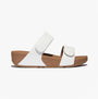 FitFlop LULU ADJUSTABLE Womens Slides Urban White side view with adjustable straps and rubber sole.