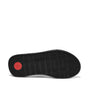 FitFlop F-MODE LEATHER FLATFORM Womens Toe Post Sandals All Black bottom view showcasing the sole with rubber tread.