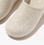 FitFlop SHUV e01 Womens Clog Slippers Ivory top view showing felt upper and round toe design.