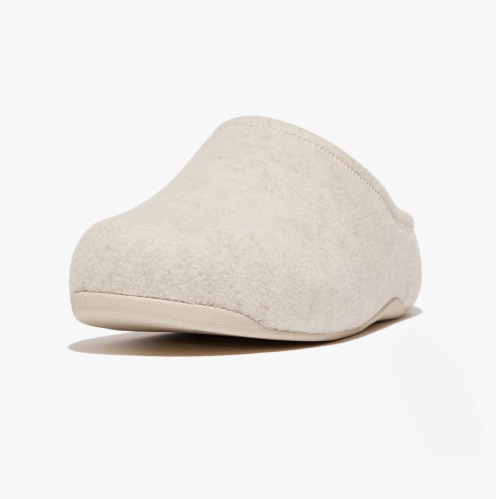 FitFlop SHUV e01 Womens Clog Slippers Ivory side view showing soft felt upper and round toe shape