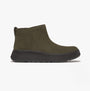 FitFlop F-MODE SUEDE FLATFORM Womens Ankle Boots Deep Olive side view with platform sole and suede upper.