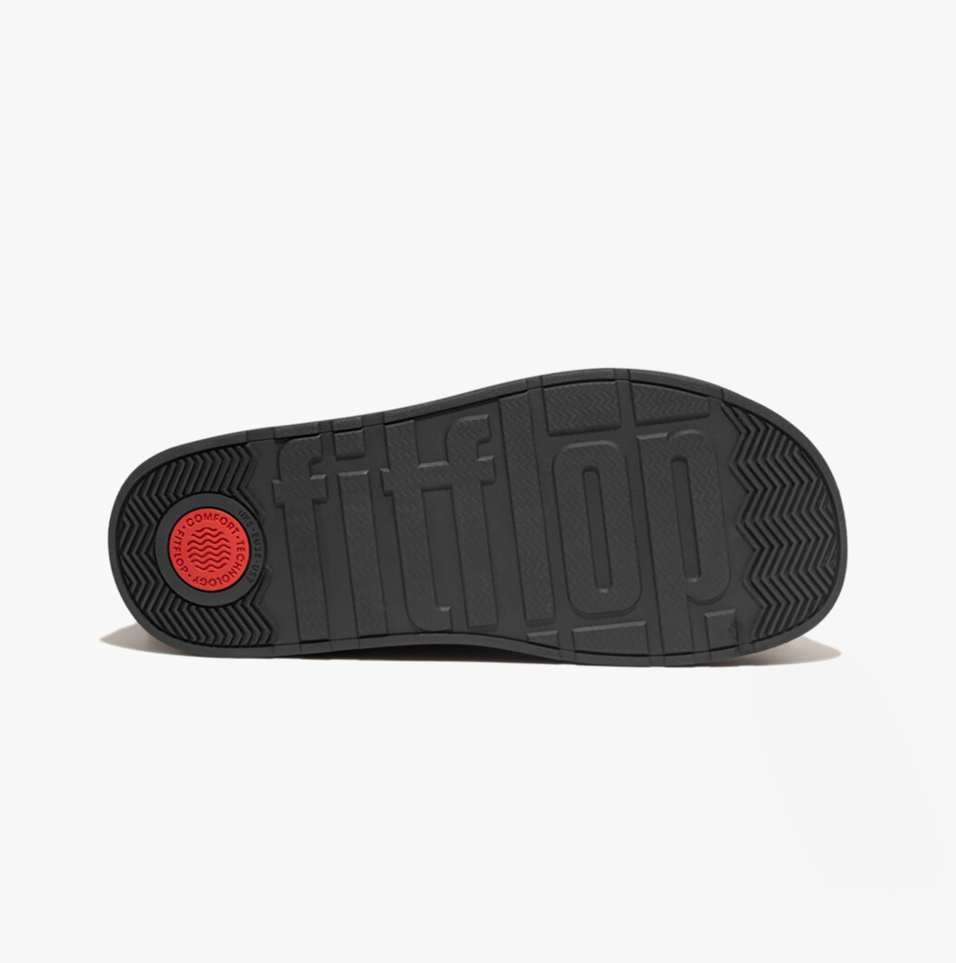 FitFlop GEN-FF ULTRA-MINI Womens Boots All Black sole view featuring slip-resistant rubber design and logo.