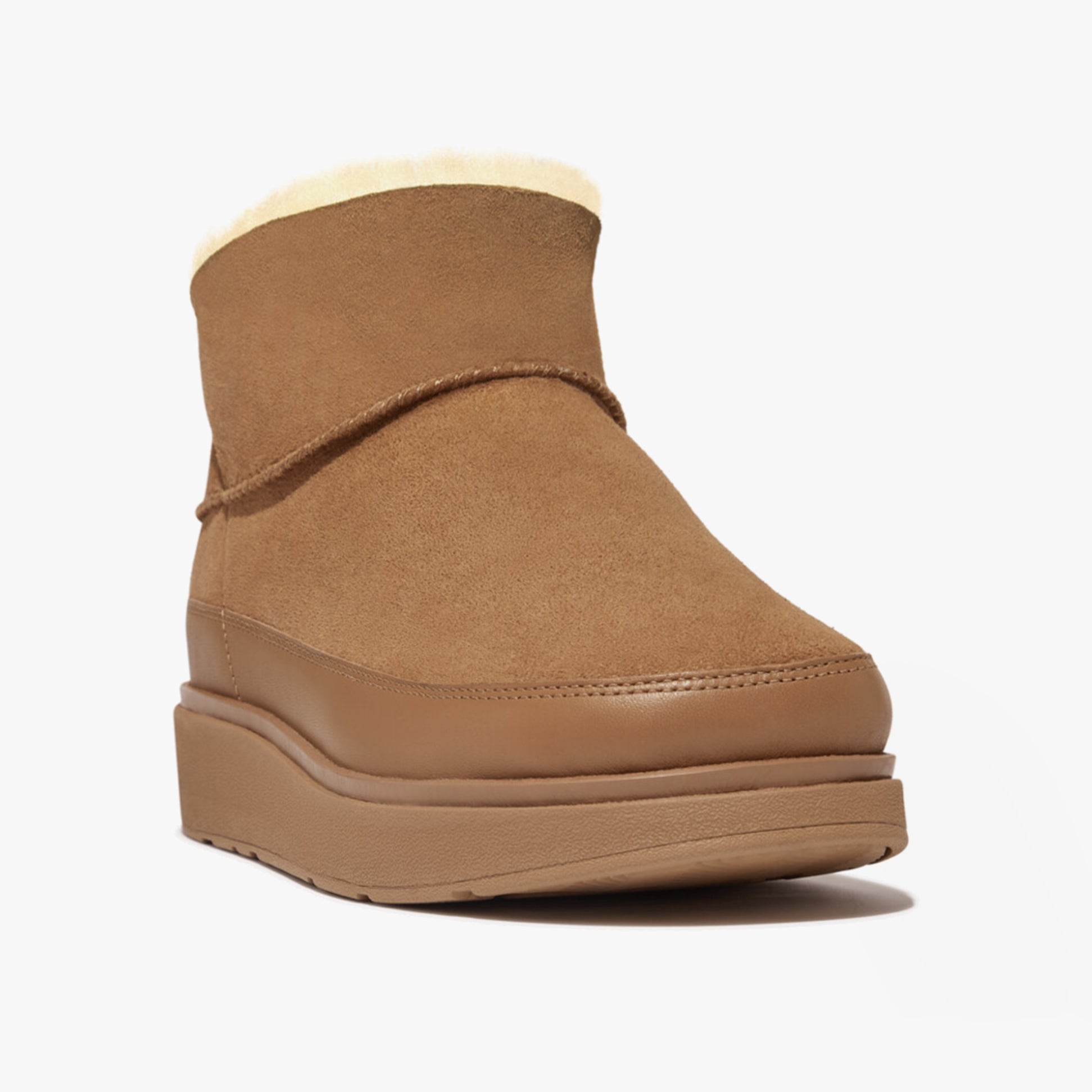 FitFlop GEN-FF ULTRA-MINI Womens Boots Desert Tan side view showcasing suede upper and comfortable design.