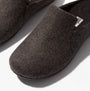 FitFlop CHRISSIE II HAUS E01 Womens Felt Slippers All Black close-up detail view of felt upper.