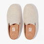 FitFlop CHRISSIE II HAUS E01 Womens Felt Slippers Ivory top view of mules with felt upper and microfiber lining.