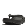 FitFlop RELIEFF RECOVERY Womens Toe Post Sandals Black side view showcasing comfort and slip-resistant features.