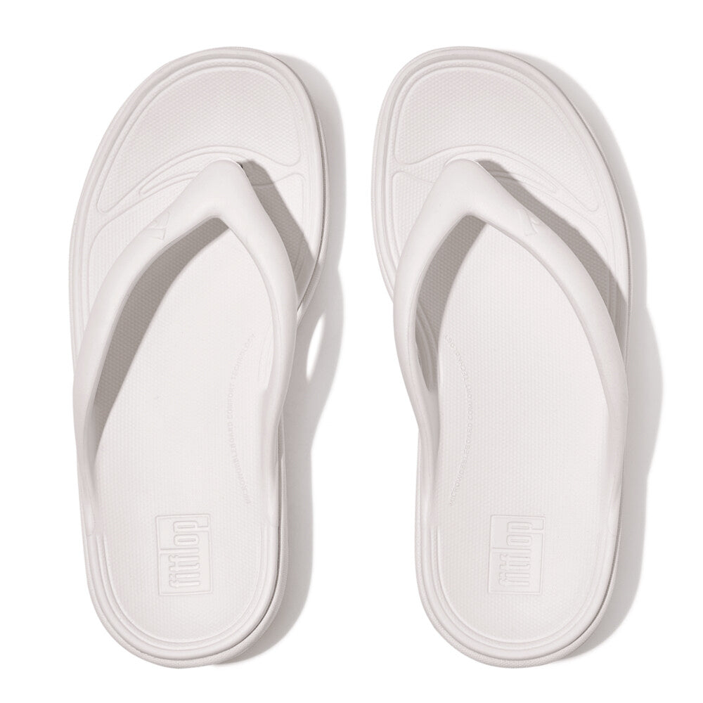 FitFlop RELIEFF RECOVERY Womens Toe Post Sandals Urban White top view showing soft EVA upper and slip-on design.
