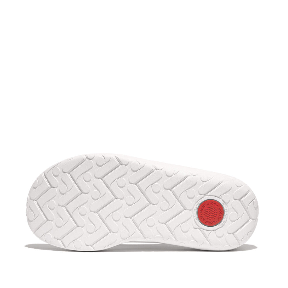 FitFlop RELIEFF RECOVERY Womens Toe Post Sandals Urban White bottom sole view with textured rubber and red accent.