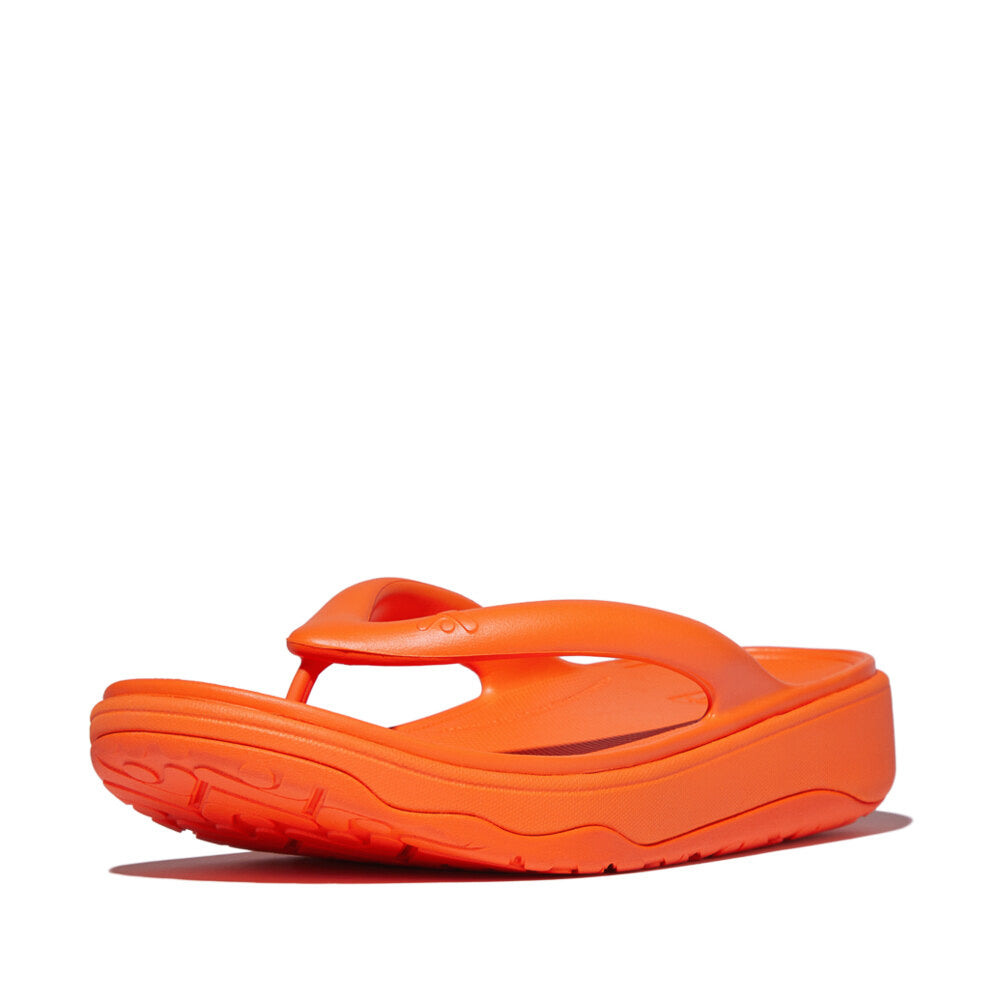 FitFlop RELIEFF RECOVERY Womens Toe Post Sandals Pop Orange side view showcasing the slip-on design and rubber sole.