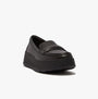 FitFlop F-MODE PADDED-DETAIL Womens Loafers All Black side view showcasing the leather upper and platform sole.