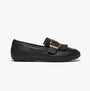 FitFlop ALLEGRO FRINGE BUCKLED Womens Loafers Black side view with buckle detail and leather upper.
