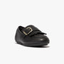 FitFlop ALLEGRO FRINGE BUCKLED Womens Loafers Black side view with fringe and buckle detail