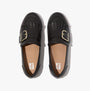 FitFlop ALLEGRO FRINGE BUCKLED Womens Loafers Black top view with buckle detail and round toe design.