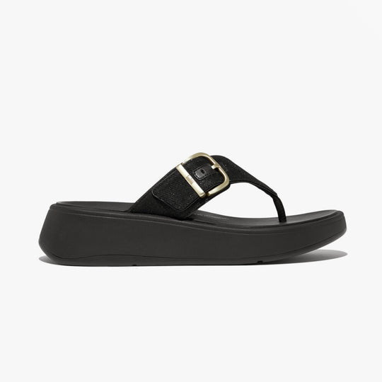 FitFlop F-MODE BUCKLE SHIMMERLUX FLATFORM Womens Toe Post Black