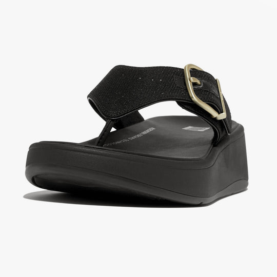 FitFlop F-MODE BUCKLE SHIMMERLUX FLATFORM Womens Toe Post Black