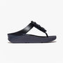 FitFlop FINO BAUBLE-BEAD Womens Toe Post Sandals Midnight Navy side view showcasing the bead detail and sleek design.