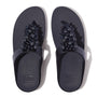 FitFlop FINO BAUBLE-BEAD Womens Toe Post Sandals Midnight Navy top view with decorative beads and comfortable strap.