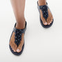 FitFlop FINO BAUBLE-BEAD Womens Toe Post Sandals Midnight Navy side view with detail of bead embellishment
