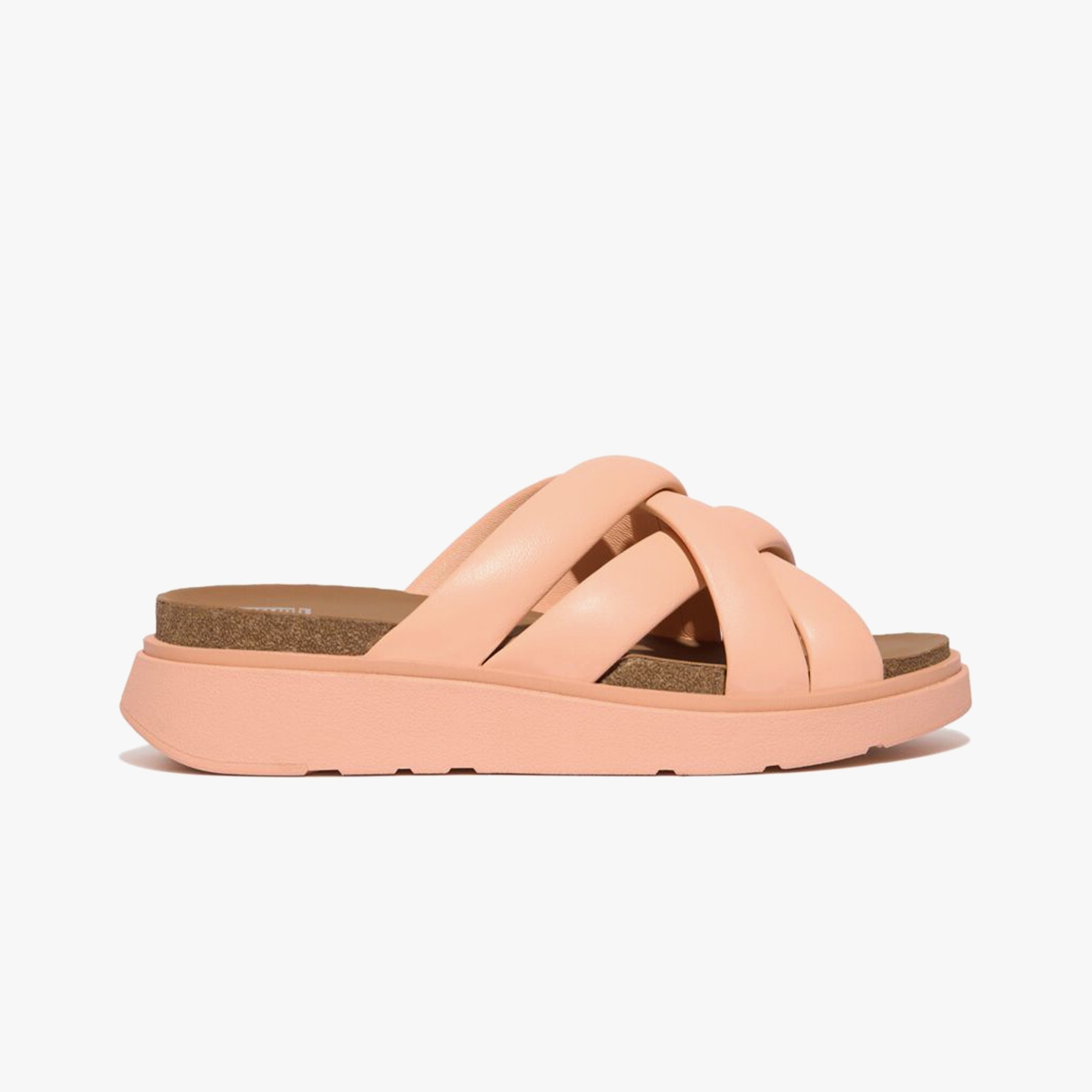 FitFlop GEN-FF PADDED-STRAP Womens Slides Blushy, side view showcasing leather padded straps and wedge sole.